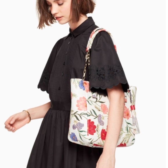 KATE SPADE Cream Multicolor Floral Leather Bag Kingston Blossom Vivian Tote Bag - Picture 6 of 17
